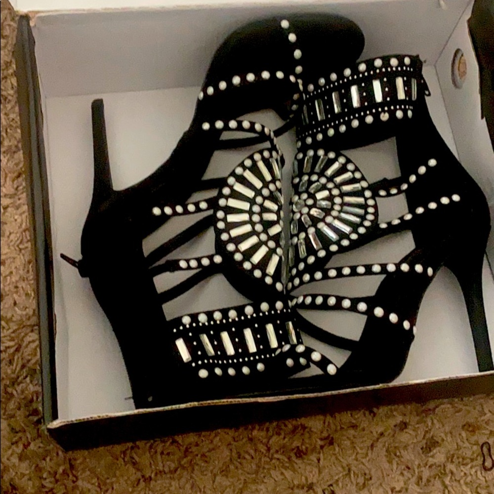 Black Suede Rhinestone Heels